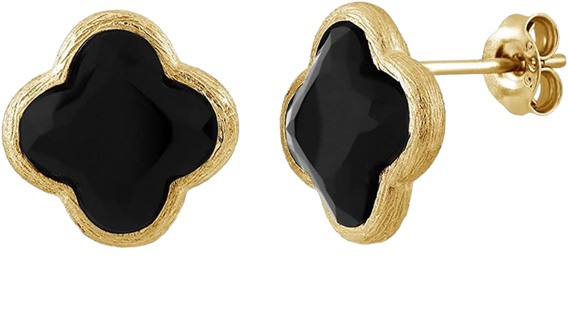 Amazon.com: Gem Stone King 925 Sterling Silver Flower Shape Clover Designs Black Onyx Diamond Cut Stud Earrings For Women: Clothing, Shoes & Jewelry