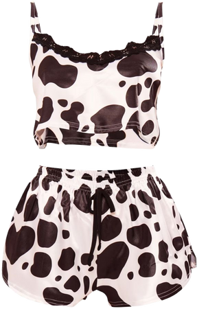 Black Cow Print Cami Short Pajama Set | PrettyLittleThing CA