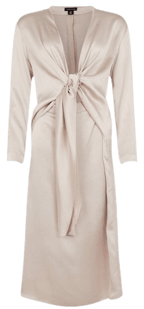 Satin Crepe Tie Front Midi Dress | Karen Millen