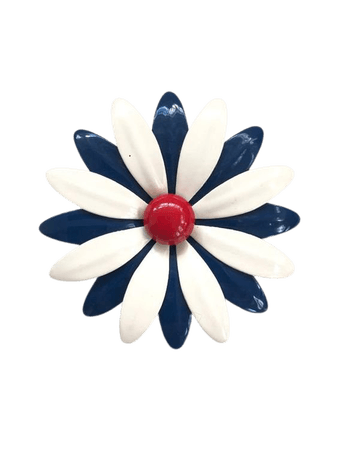 Big Vintage Red White & Blue Enamel Retro Flower Power Pin Brooch