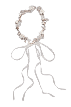 3D Flower Ribbon-Tie Headband with Pearls | David's Bridal