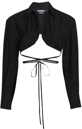 Jacquemus Tie Detail Cropped Button Down Shirt | SaksFifthAvenue