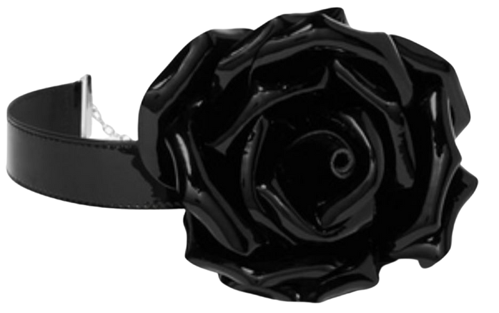 Patent-leather Rose Choker - Black