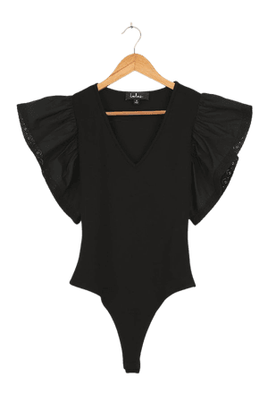 Black Bodysuit - Short Sleeve Bodysuit - V-Neck Bodysuit - Lulus