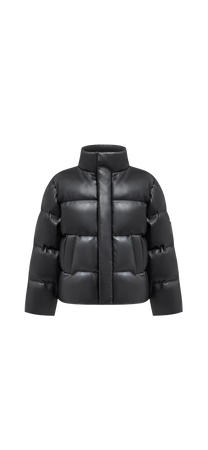 Vegan Leather Puffer Coat - Black