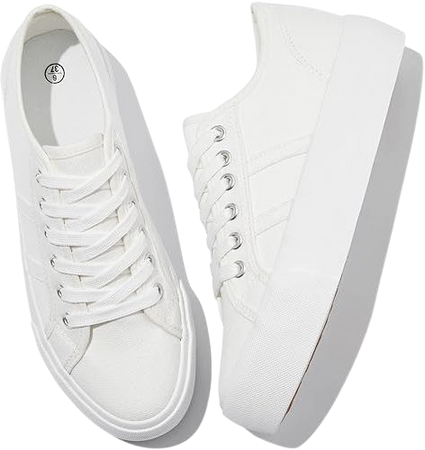 Amazon.com | Waluzs Platform Sneakers for Women Low Top Platform Shoes Lace Up Womens Canvas Shoes Breathable White Tennis Shoes… | Fashion Sneakers