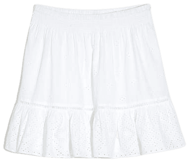 Embroidered Smock-Waist Ruffle Mini Skirt
