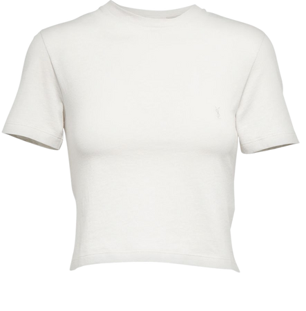 Logo Cotton Cropped T Shirt in Grey - Saint Laurent | Mytheresa