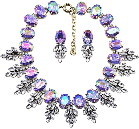 Amazon.com: Zthread Luxury Colorful Crystal Statement Necklace Leaf Pendant Choker Eveing Dress Bridal Jewelry Necklace Earrings Set for Women (Purple): Clothing