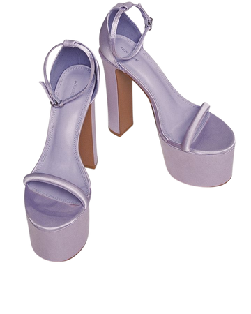 Lilac Satin Barely There Platform High Block Heels | PrettyLittleThing CA
