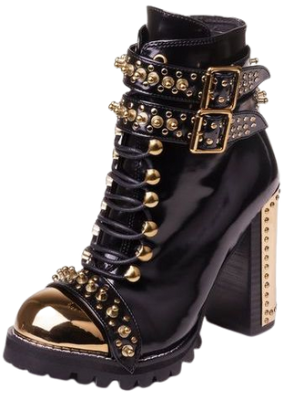 Black Combat Boot Heels w/ Gold Embellishments & Buckles