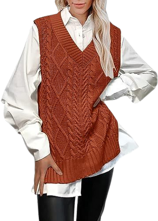 Amazon.com: BWQ Women’s Oversized Sweater Vest V Neck Sleeveless Plaid Cable Knit Tank Top Sweaters : Clothing, Shoes & Jewelry