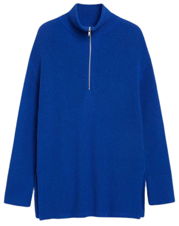 Blue long half zip knit sweater - Bright blue - Monki WW