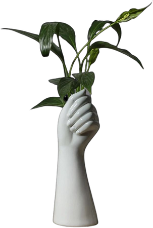 white ceramic hand vase flowers