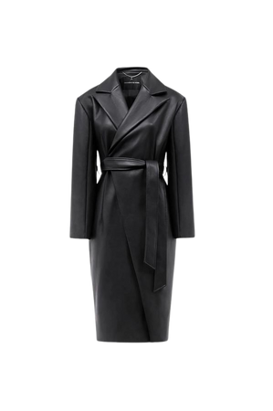 Vegan Leather Asymmetric Tailored Longline Coat - Black | Manière De Voir USA