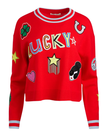 Alice + Olivia Gleeson Embellished Patch Pullover | Neiman Marcus