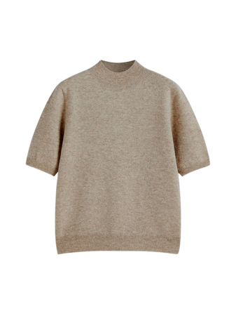 100%Wool Round Neck Seamless Short Sleeve Sweater - Cider