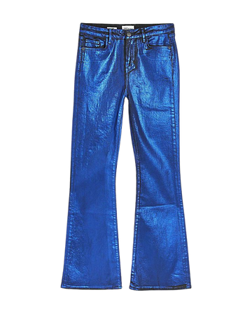 Blue coated high waisted flared jeans | River Island