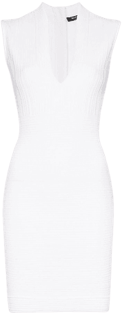 Balmain Sleeveless Fitted Mini Dress TF06089K063 White | Farfetch