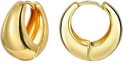 Amazon.com: Small Thick Gold Chunky Hoop Earrings Lightweight Hoops For Women : Clothing, Shoes & Jewelry
