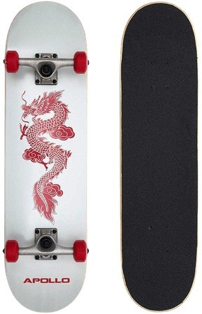 Apollo Red Dragon Complete Board, Skateboard for adults with dragon design 78.5 x 20 cm, ABEC-9 bearings, 52x32 wheels