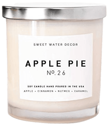 Amazon.com: Apple Pie Natural Soy Wax Candle White Jar Silver Lid Scented Pumpkin Clove Cinnamon Nutmeg Ginger Fall Cotton Wick Autumn Decor Rustic Country Modern Farmhouse Decor Made in USA Lead and Gluten Free: Sweet Water Decor