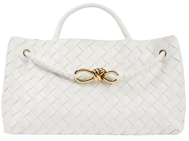 East West Andiamo Small Leather Tote Bag in White - Bottega Veneta | Mytheresa