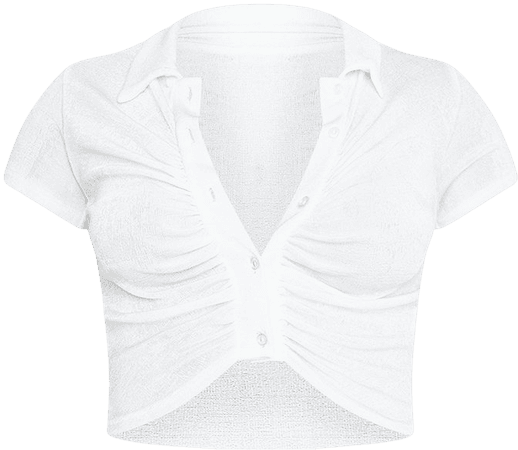 White Acetate Slinky Ruched Short Sleeve Shirt | PrettyLittleThing USA