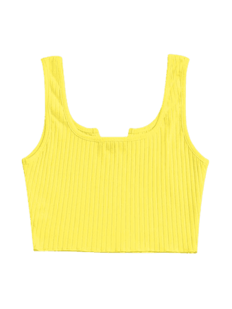 Neon Yellow Notched Neck Rib-knit Crop Tank Top | ROMWE USA