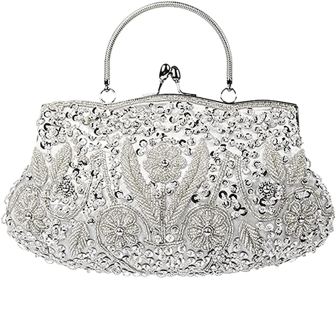 SSMY Beaded Sequin Design Flower Evening Purse Large, Silver, Size One Size: Handbags: Amazon.com