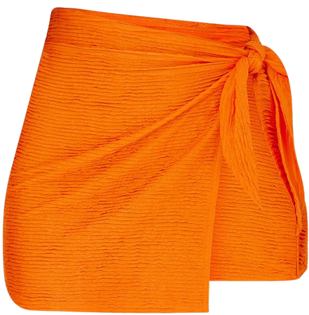 Bright Orange Textured Knot Wrap Over Mini Skirt | PrettyLittleThing USA
