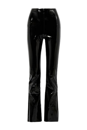 Stretch Faux Patent-leather Flared Pants - Black
