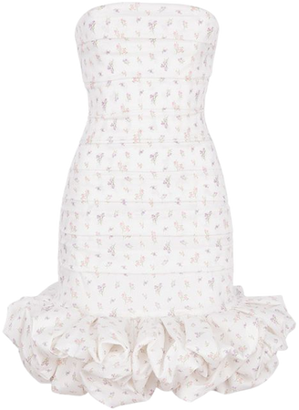 Clothing : Bodycon Dresses : 'Serafina' White Floral Print Strapless Dress