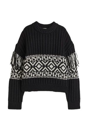 Fringe-trimmed Sweater - Black/Patterned - Ladies | H&M US