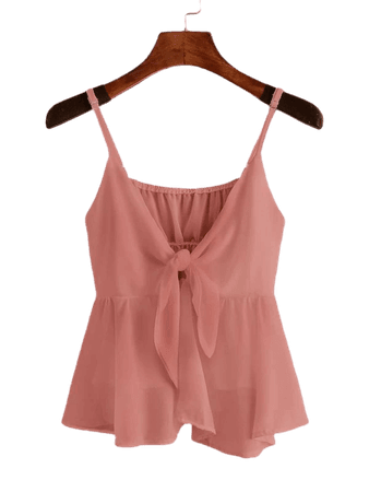 Solid Tie Front Ruffle Hem Cami Top | SHEIN USA pink