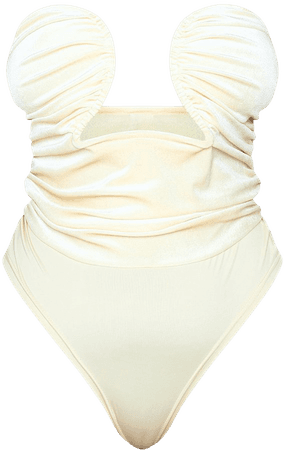 Cream Velvet Curved Bust Bodysuit - Bodysuits - Tops - Womens Clothing | PrettyLittleThing USA