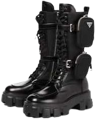 Prada - Monolith leather knee-high boots | Mytheresa