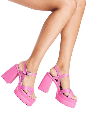 ASOS DESIGN Nelson chunky platform heeled sandals in pink | ASOS