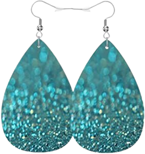 Amazon.com: Vosach Teal Glitter Fashion Faux Leather Earrings Turquoise Shiny Fragments Wedding Teardrop Earrings Jewelry For Women Girls Bridal: Clothing, Shoes & Jewelry