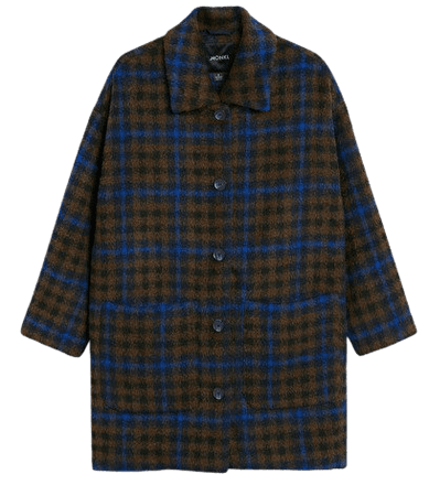 Brown checkered wool blend coat - Brown dark checks - Monki WW