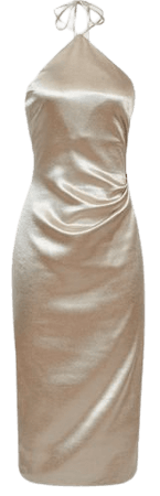 Reiss Silver Farah Metallic Halterneck Occasion Dress | REISS USA