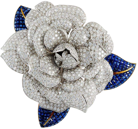 Diamond and Sapphire Flower Brooch For Sale at 1stDibs