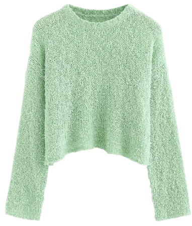 Cropped Fluffy Hollow Out Knit Sweater in Pea Green - Retro, Indie and Unique Fashion
