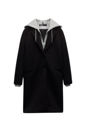 CONTRASTING COAT WITH REMOVABLE HOOD - Black | ZARA United States