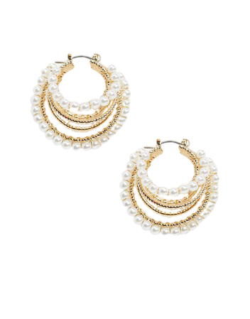 ASOS DESIGN hoop earrings in triple row design with pearls in gold tone | ASOS
