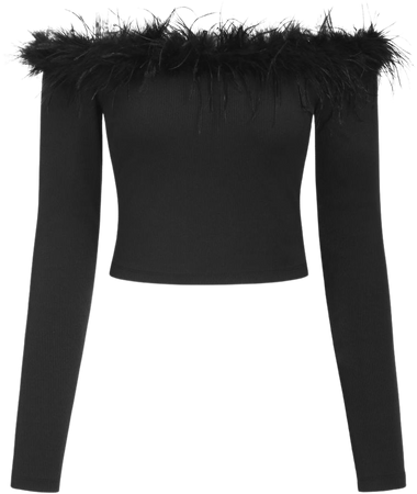 Off-shoulder Solid Feather Long Sleeve Tee - Cider