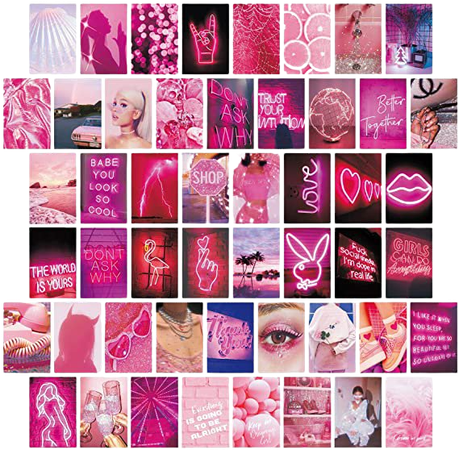 Amazon.com: 50pcs Wall Collage Kit Pink Aesthetic Pictures for Bedroom Decor - Aesthetic Room Decor for Teen Girls, Wall Art, Indie Room Decor, Vsco Posters Neon Pink Wall Pictures for Wall Decor (4x6 Inches): Posters & Prints