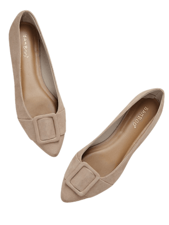 Pointed Toe Buckle Detail Slip On Loafer Flats