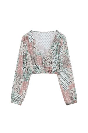 Flowing cropped patchwork blouse - pull&bear