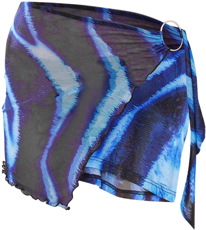 Blue Print Mesh Tie Side Micro Mini Skirt | PrettyLittleThing USA